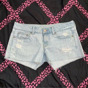 Vintage American Eagle Trendy Light Blue Distressed Jean Shorts. Size 6.